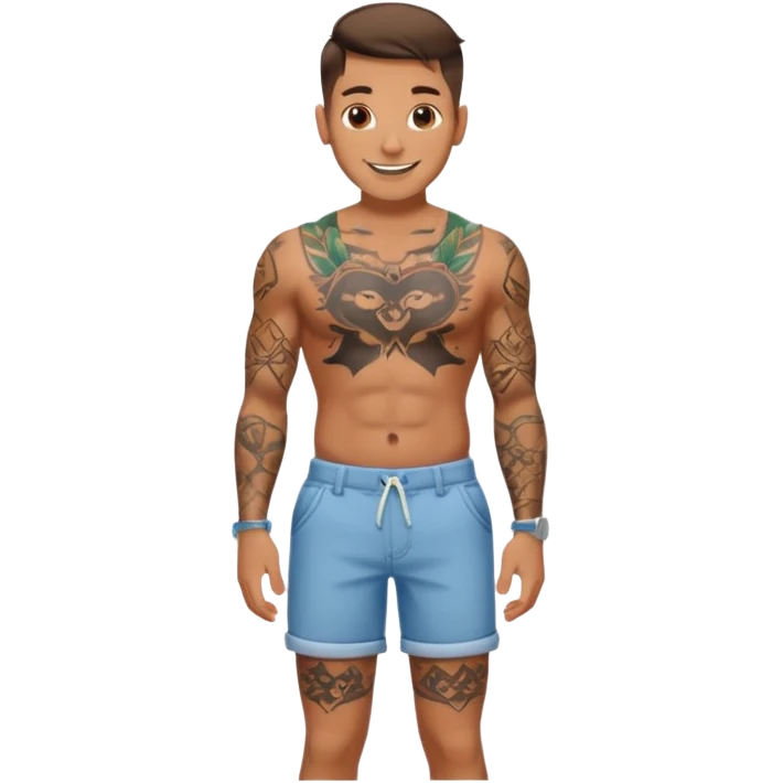 A man in tattoos handsome with flirty smile till legs  emoji