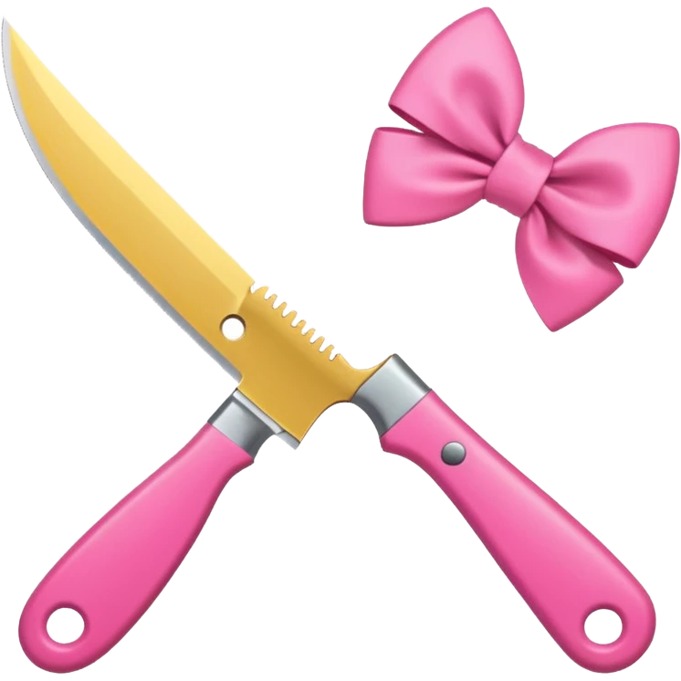 Kitchen knife with a pink bow tied around the handle, emoji style, simple, flat vector, white background, only one object emoji