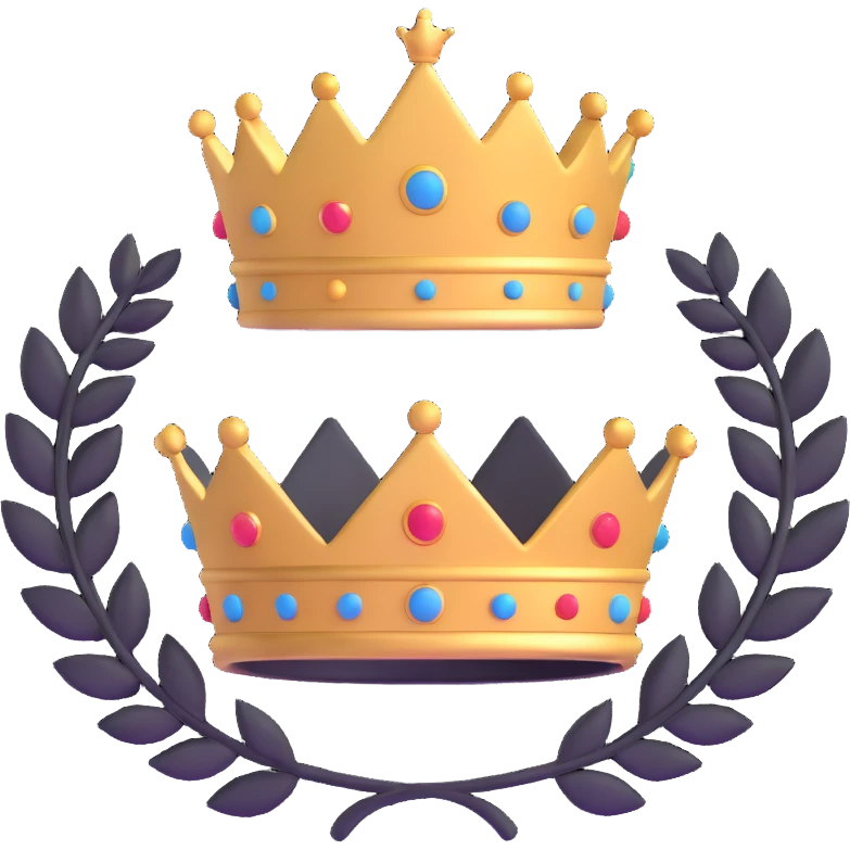 White circular emblem with crown emoji