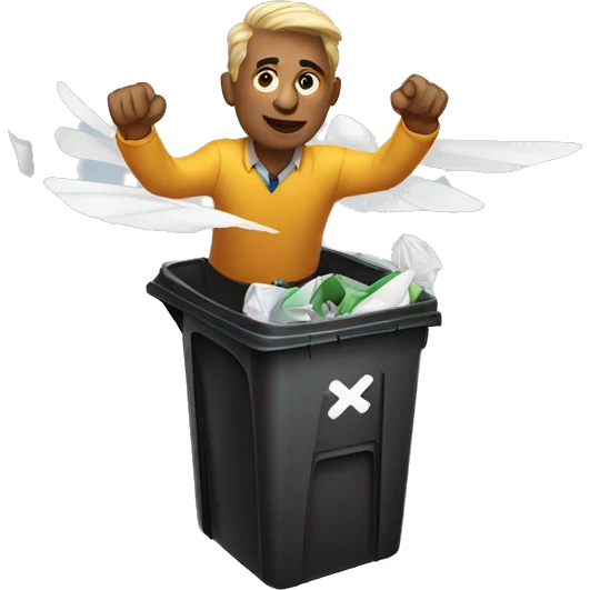 The man flying over the trash emoji