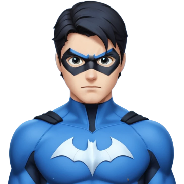 nightwing with white eyes, wearing nightwing uniform, analyzing evidence emoji