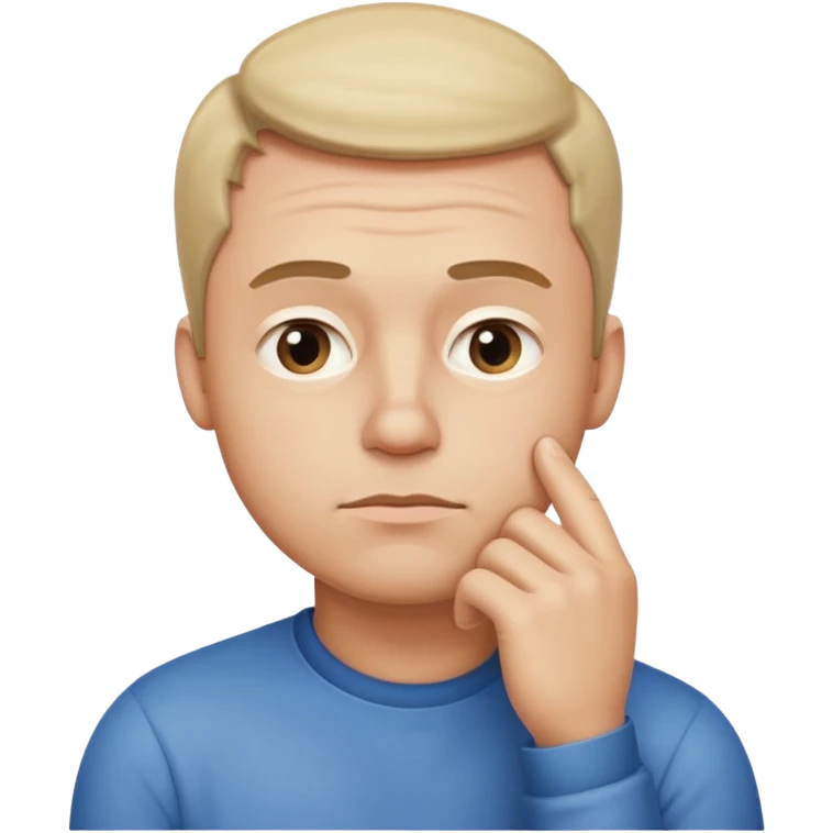 Create an emoji-style illustration of a man thinking. Show him with a hand on his chin, raised eyebrow, and a thoughtful expression. Soft gradients, rounded shapes, clean minimal emoji look emoji