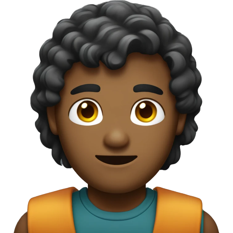 El avatar es un hombre con cabello rizado y oscuro, ojos grandes y expresivos. Sonríe ampliamente y lleva una  bata. Su brazo derecho está levantado en un gesto de saludo. emoji