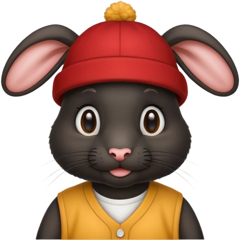 curly black rabbit with jersey and hat emoji
