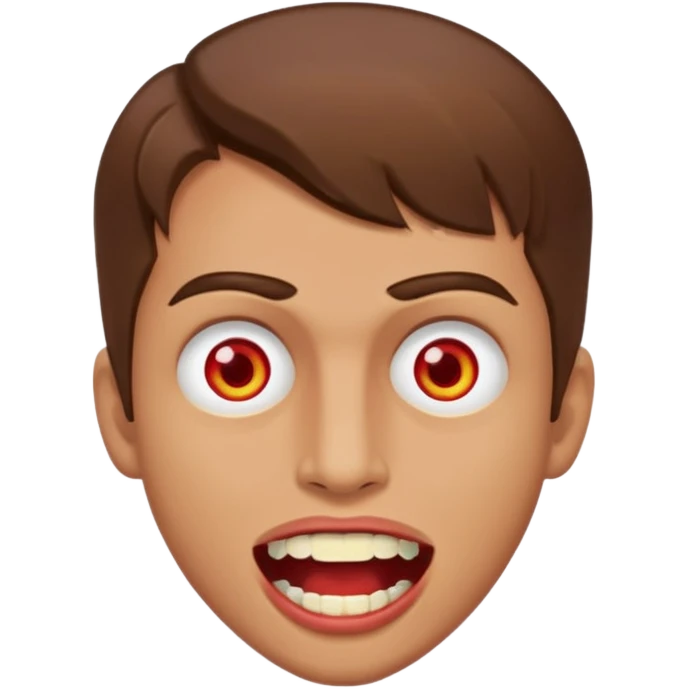 does evil things guy brown hair wide open mouth with red pupils but slightly yellow eyes and teeth emoji