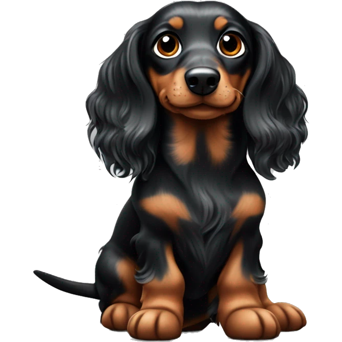 Long-haired black merle dachshund with small one  emoji