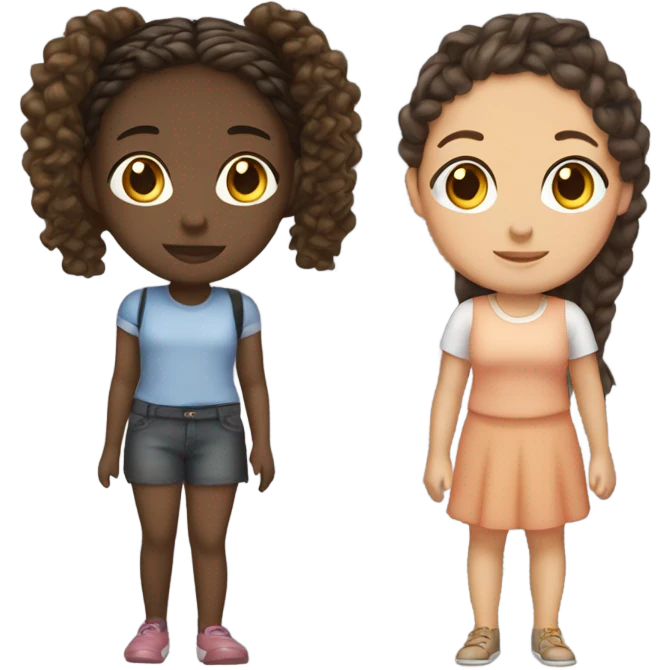 One black girl with braids and one light mixed race girl both brunette hair and highlights  emoji