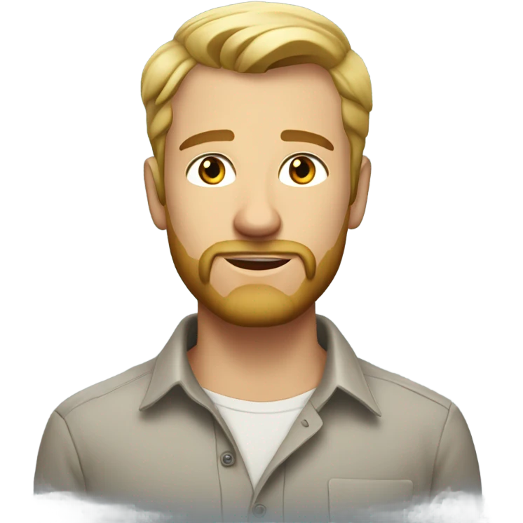 english man, very short hair blonde, blonde medium length size full beard, in a smart unbuttoned shirt. emoji