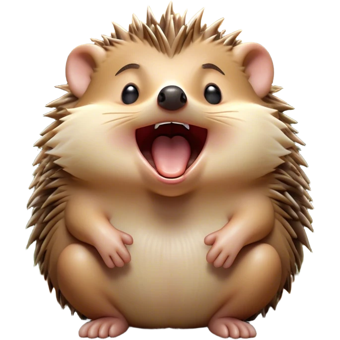 Cinematic Silly Yawning Hedgehog Portrait Emoji, Head tilted with a dramatic, wide-open yawn revealing a tiny, adorable snout and droopy quills, with sleepy, half-closed eyes, Simplified yet irresistibly cute features, highly detailed, glowing with a soft, cozy woodland light, high shine, relaxed yet humorously expressive, stylized with a dash of whimsical forest charm, soft glowing outline, capturing the essence of a drowsy yet endearing hedgehog that appears ready to stretch and yawn its way into your heart! emoji