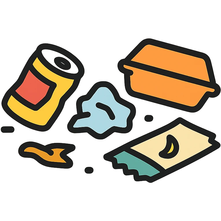 trash scattered on the floor, clean vector icon style emoji