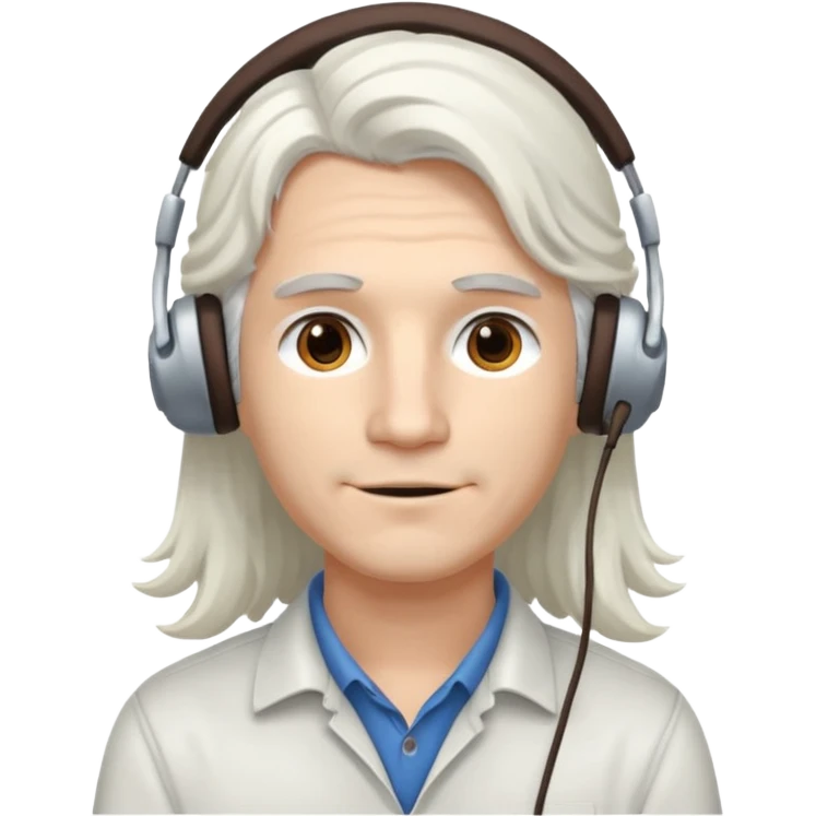 young pc tech guy with long wavy white hair, brown eyebrows, no glasses emoji