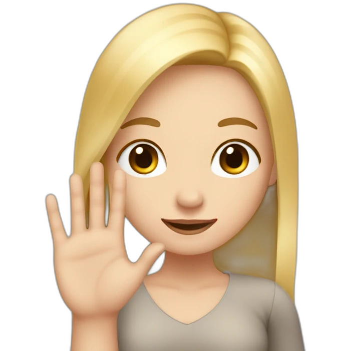 white skin girl with blonde hair showing ONLY THREE out of five fingers up on her ONE hand emoji