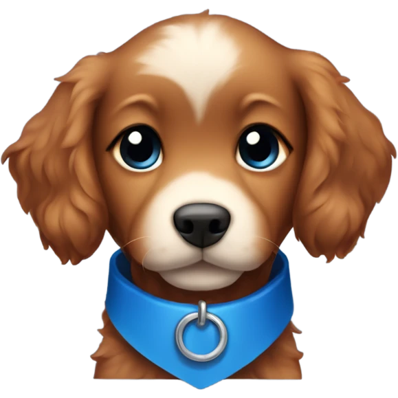 Chibi fluffy dark red retriever puppy with blue collar emoji