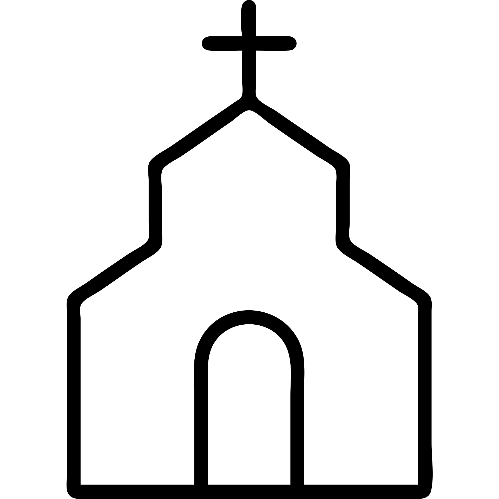 outlined icon of a church with a cross on top, minimal lines, no fill emoji