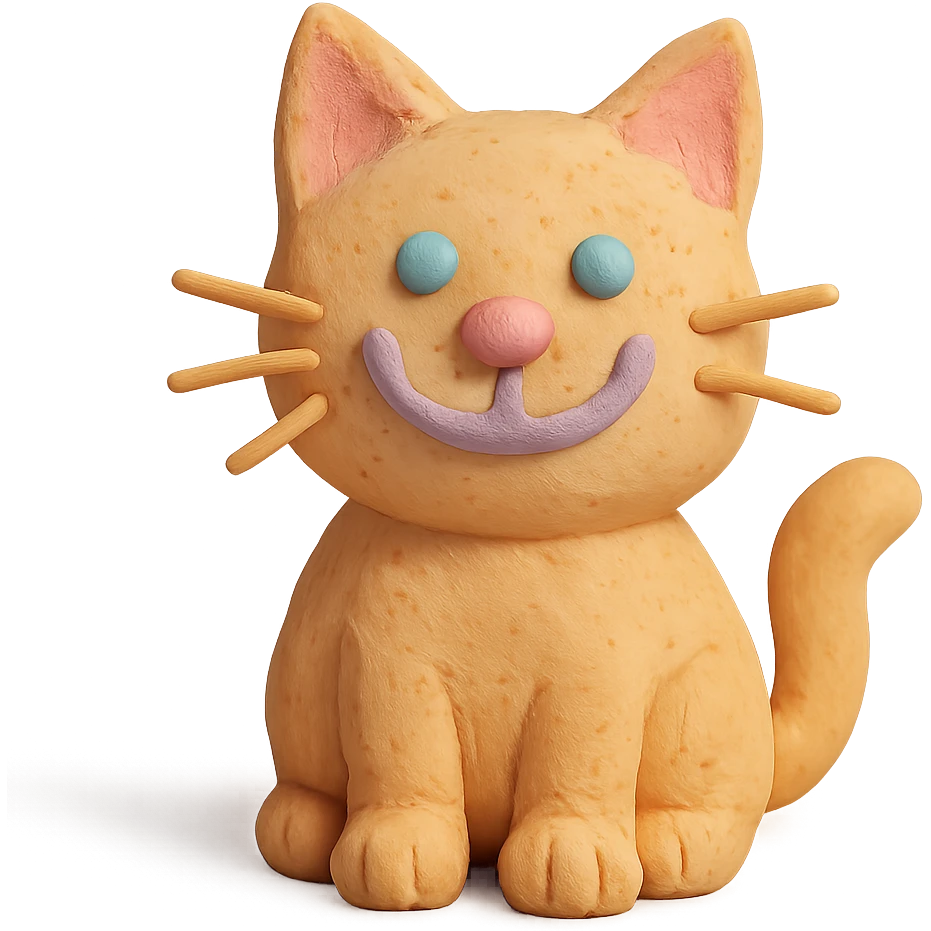 smiling cat in claymation style with visible fingerprints and pastel colors emoji