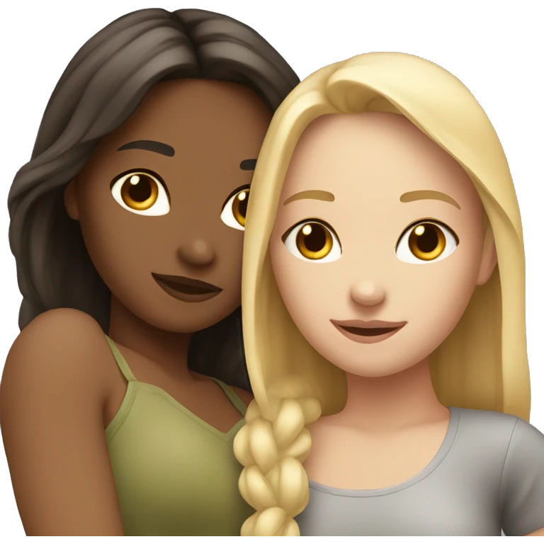 2 best friend girls (blonde and brunette) are cuddling  emoji