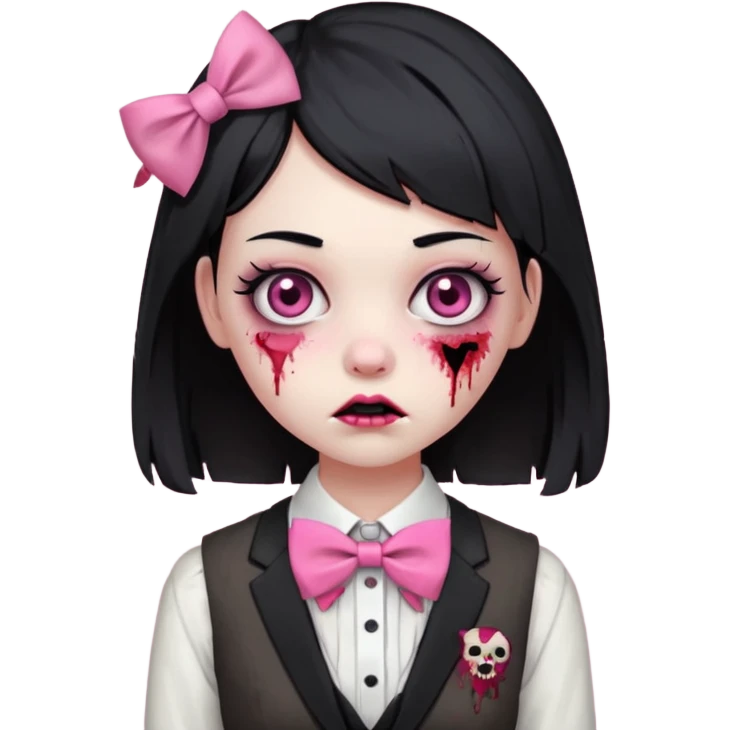 zombie girl,black hair with pink bow tie emoji