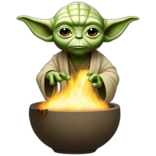 Yoda making fire with the force emoji