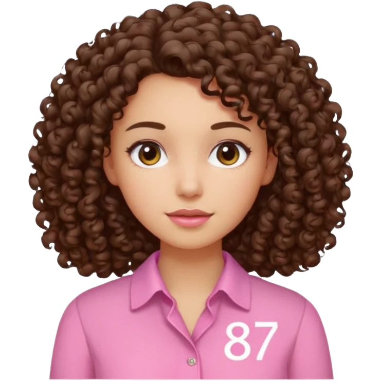 Curly hair Median, Brunette, wearing a pink blouse with *87* written on it. emoji