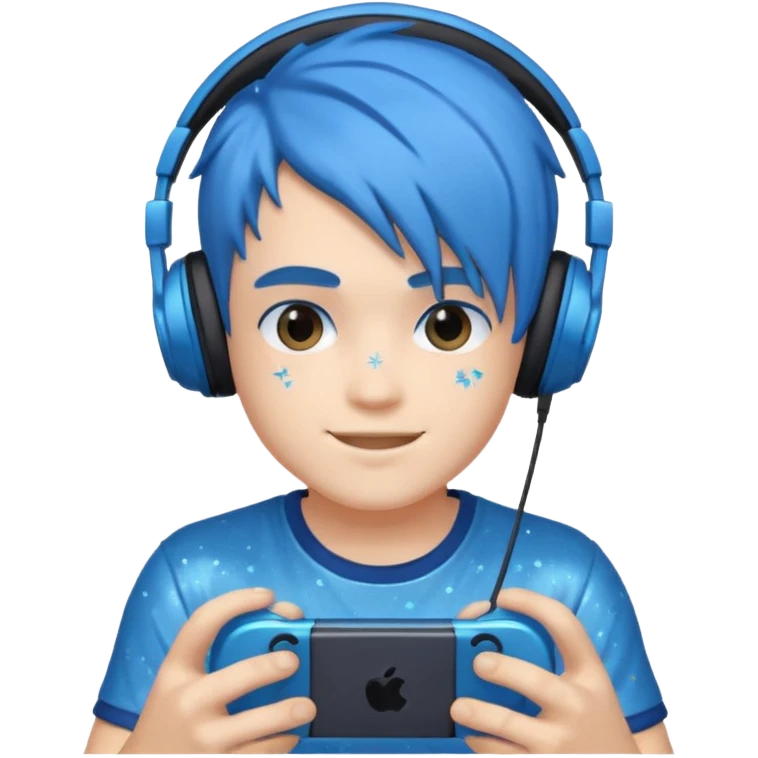 glitter blue gamer boy happy blue hair emoji