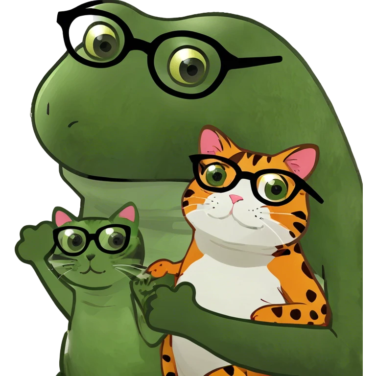 White girl with glasses, brown hair and eyes holding a tortoiseshell cat in her arms emoji