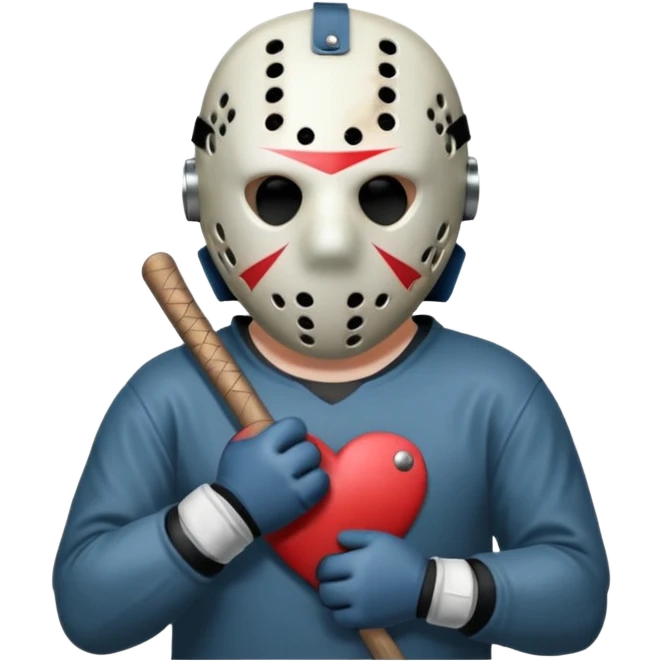 a cartoon image of Jason Voorhees, looking cute, with his hands clasped in front of him, at a sideways angle, looks like he is in love emoji