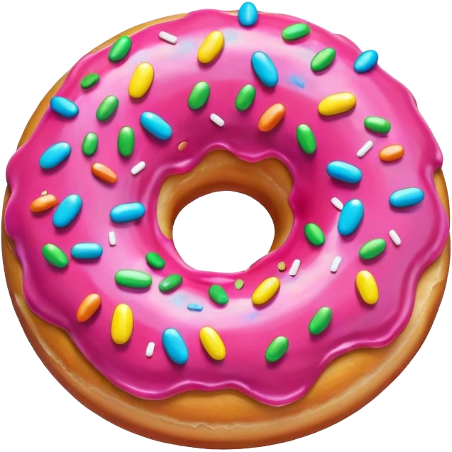 colorful glazed donut with pink icing and rainbow sprinkles, fun emoji style emoji