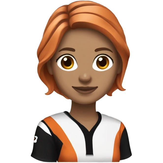 Caucasian ￼women with brown hair wearing a Cincinnati bengals jersey emoji