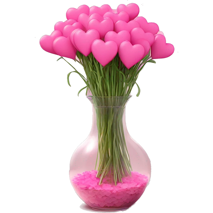 10000000 huge pink hearts on stems in a clear glass vase emoji