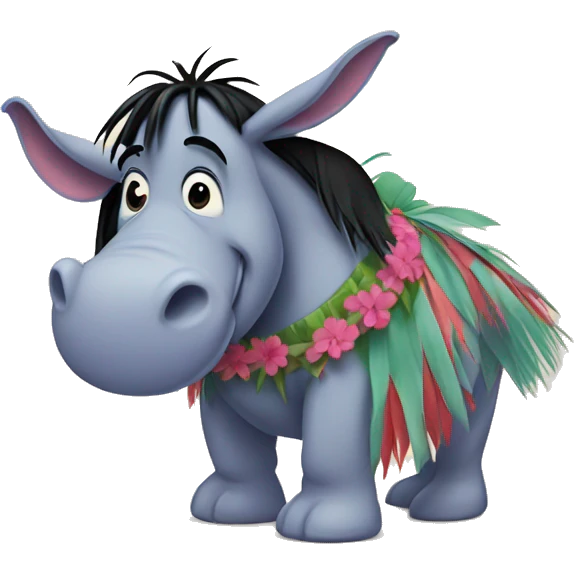 Eeyore wearing a hula skirt emoji