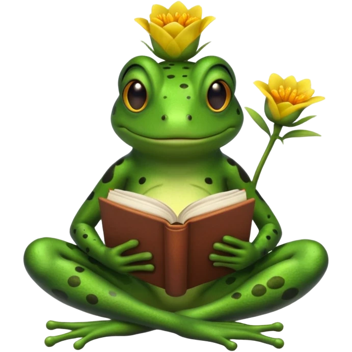  1 frog reading book + flower emoji