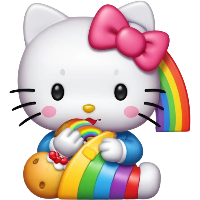 Hello Kitty eating rainbow emoji