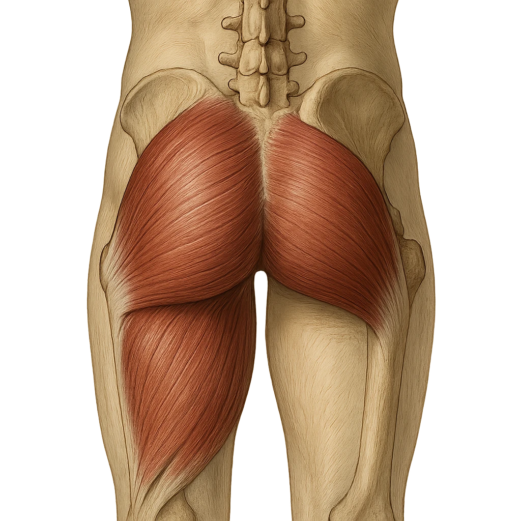 realistic and educational illustration of the gluteus maximus muscle, posterior view, anatomical details, neutral background, no explicit references to sensitive parts emoji