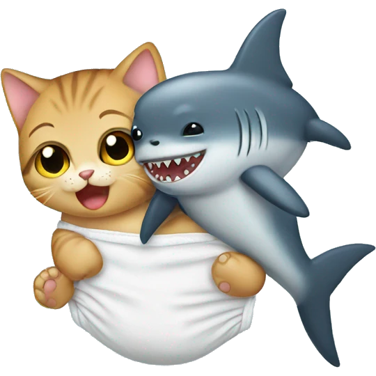 Kitten holding a shark in a diaper emoji