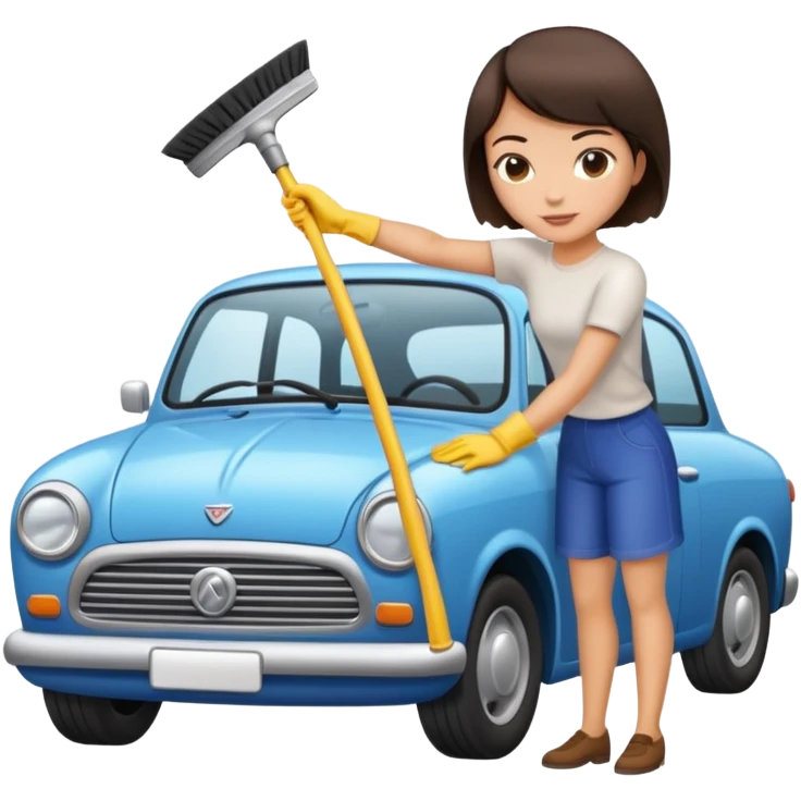 short hair brunette cleaning a car emoji
