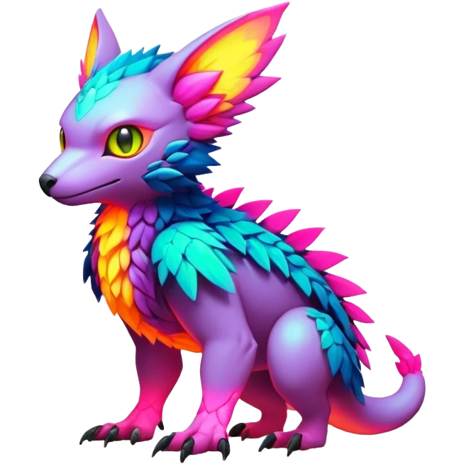 Tropical lush warm-colored modern colorful neon-colored cyber-Fakémon-Digimon-Trico-creature emoji