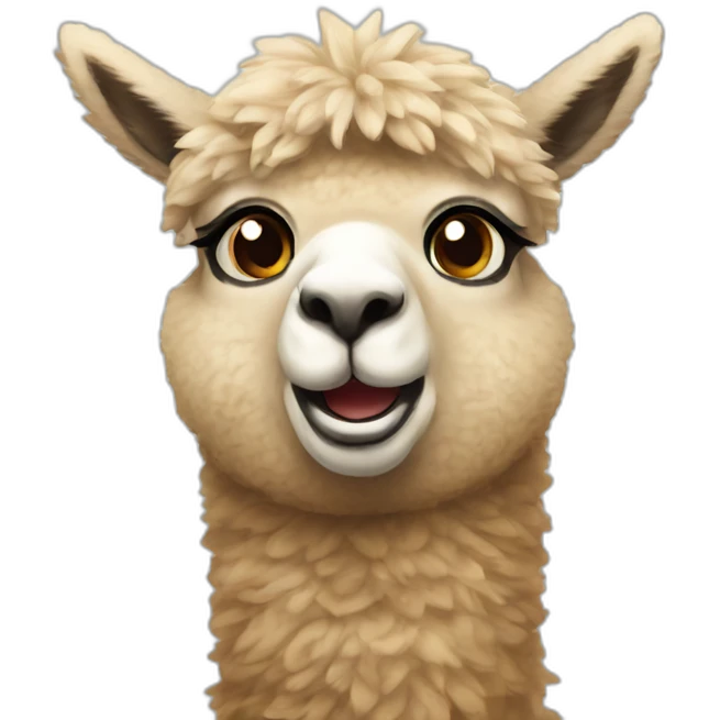 Give me an alpaca with a shocked Face. The alpaca is wearing s cute sweater emoji
