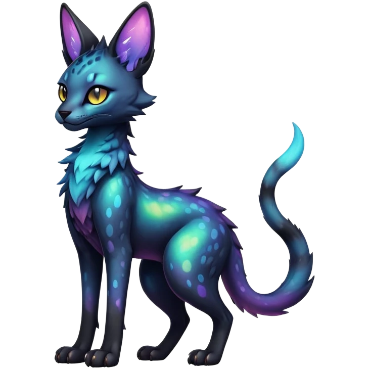 Cute Kawaii Epic Colorful Edgy Dark Black Iridescent Nebula Sergal-Serval-Vernid full body emoji