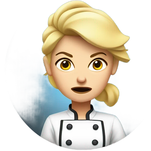 Angry female chef with blonde hair and steam coming from her nose emoji