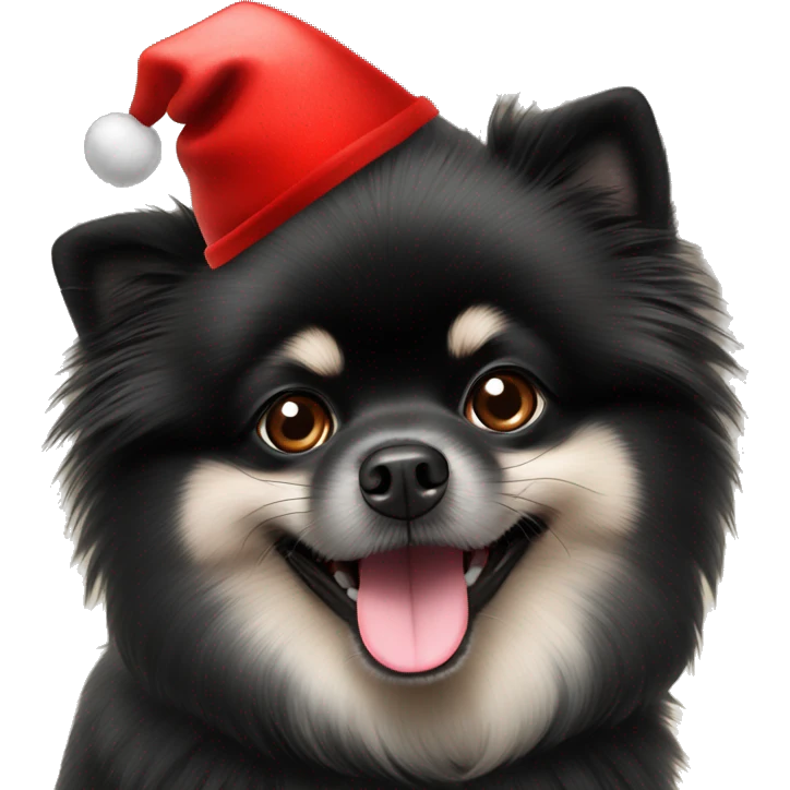 a black Pomeranian spitz a red New Year's hat emoji