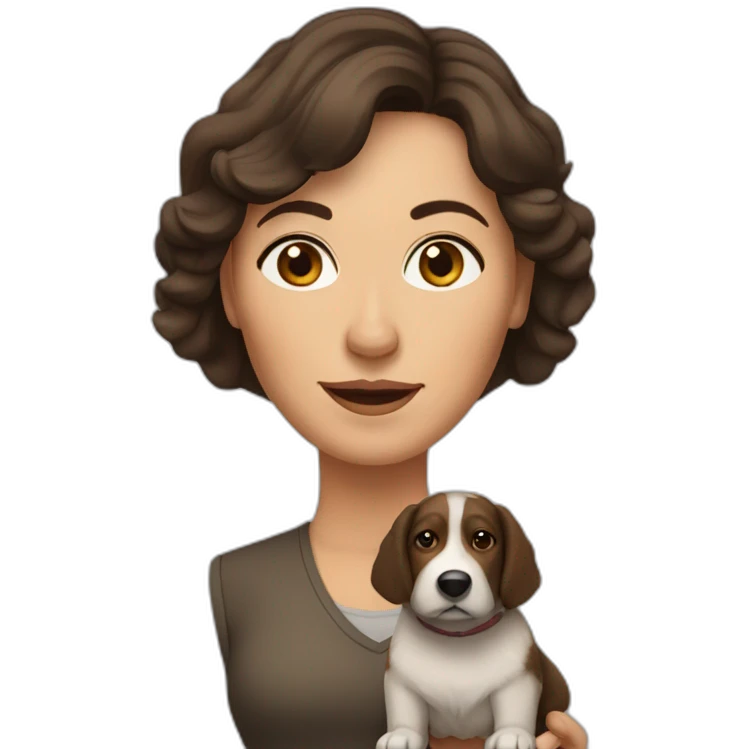 middle aged brunette woman with medium hair and shepard dog emoji