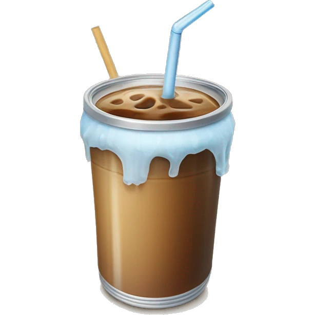 Iced coffee in a beer glass can with bamboo lids and straw. emoji