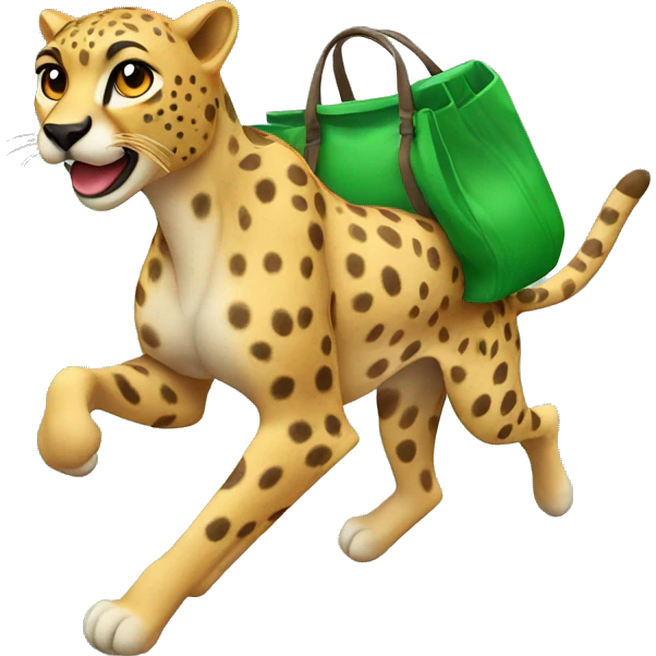 running cheetah with green bag emoji