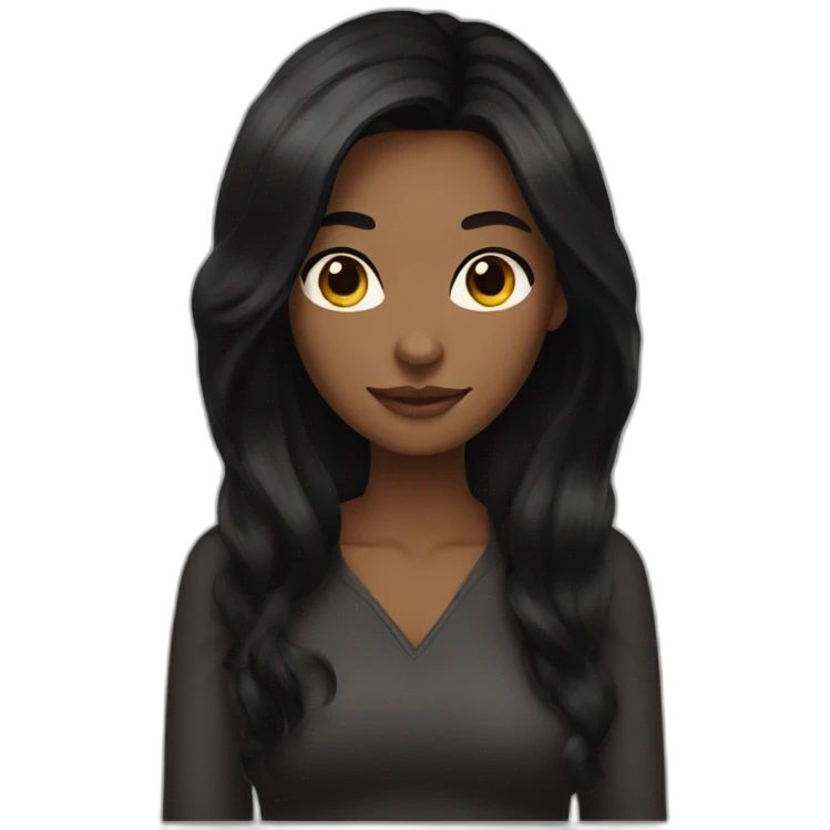 woman brown skin long black hair with black cat emoji
