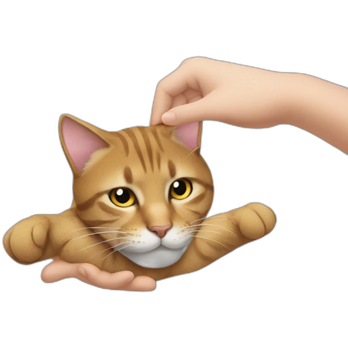 A hand caress the top of a cat head emoji