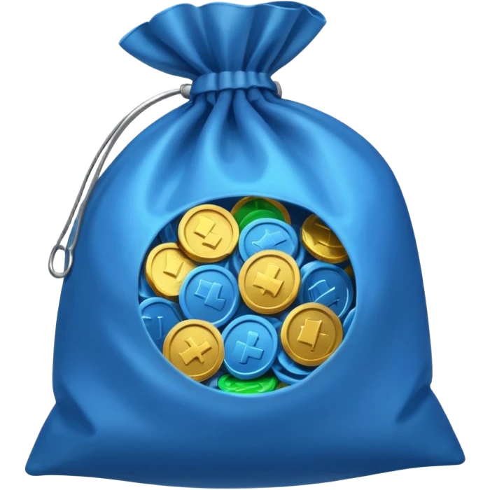 blue coins inside an opened bag  emoji