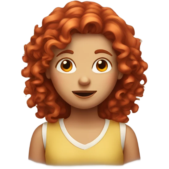 A curly red headed girl with a middle part shrugging emoji