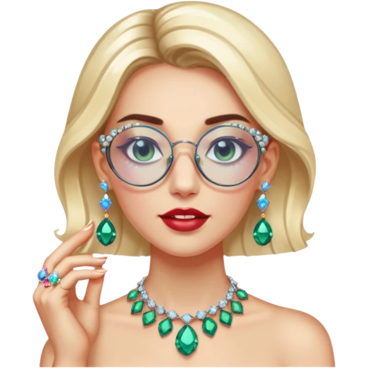gem lover woman with gem accessories excessive amount gem glassess very big gem earrings emoji