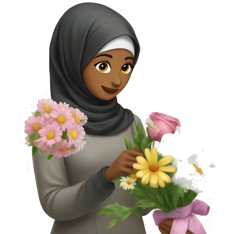 Hijabi florist making bouquet emoji