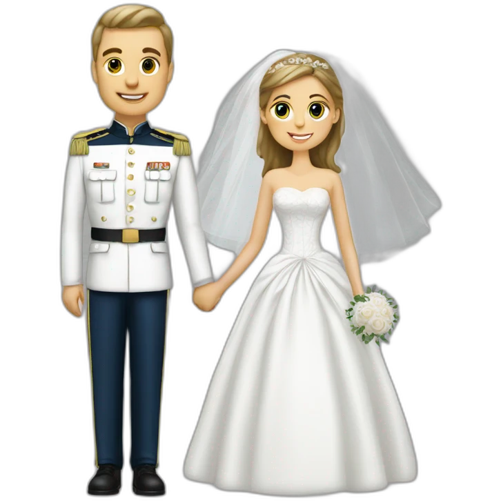 Homme blanc militaire mariage avec femme robe blanche emoji